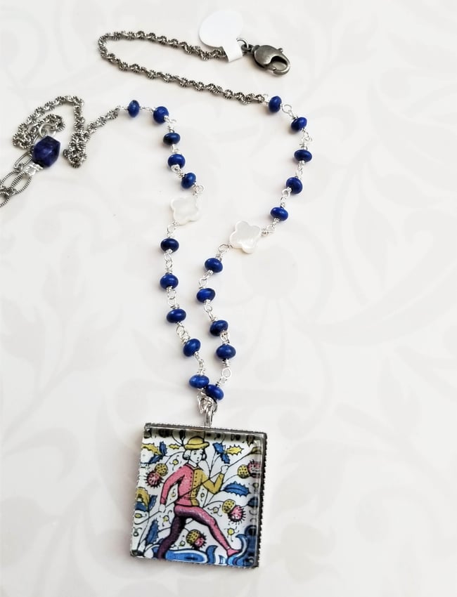Folk Art Pendant with Lapis Chain