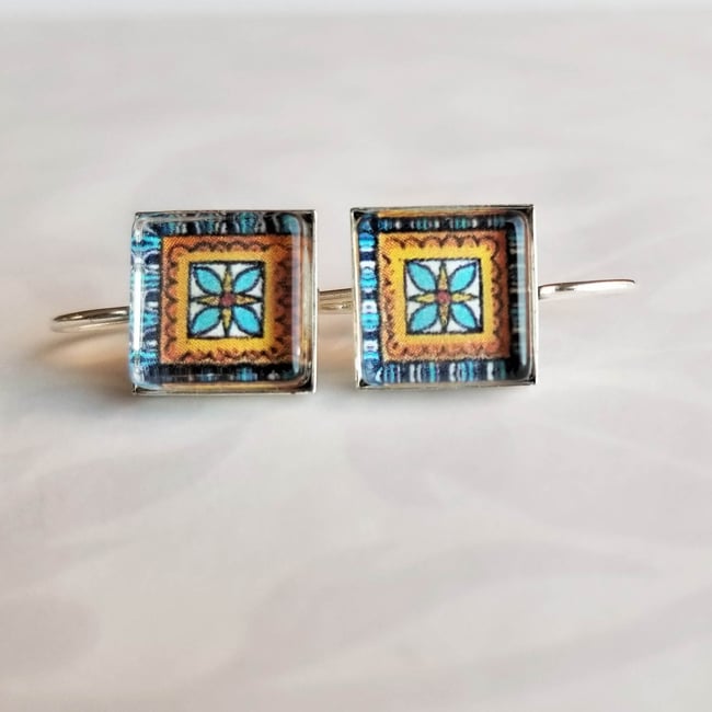 Mexican Talavera Tiles (Small) - Aqua Orange