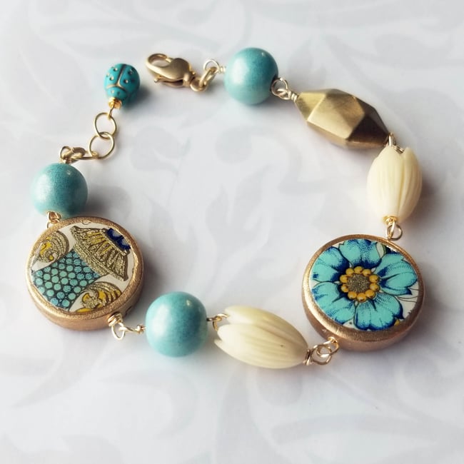 Florentine Bracelet – Blue Flower + Gold Urn Coins