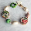 Florentine Bracelet – Rosy Pink Flower and Green Leaves Coins