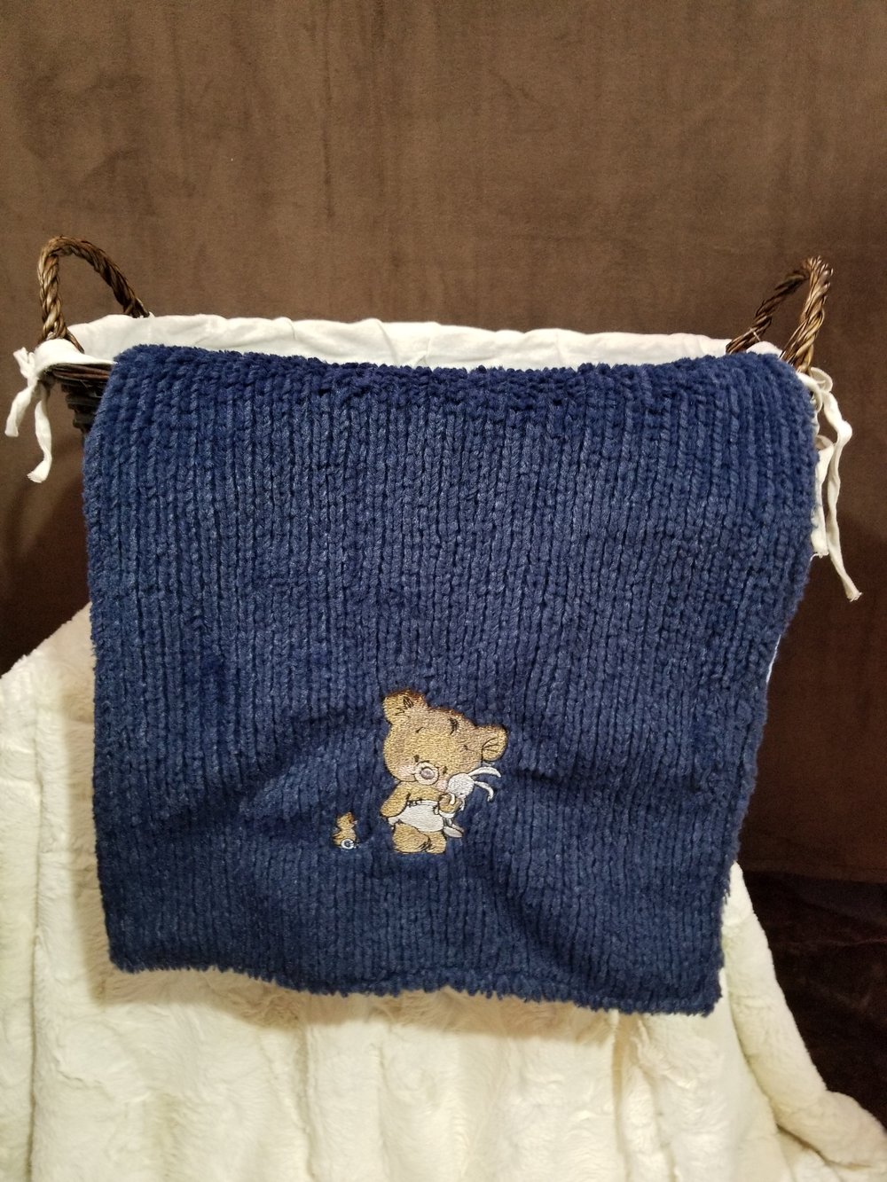 Image of Navy Blue Chenille with Teddy Bear and Bunny (small)