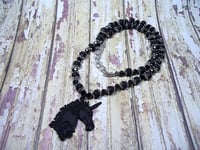 Image 2 of "Black Unicorn" Black and Silver toned necklace,19 inches long,Gothic style, glass beads