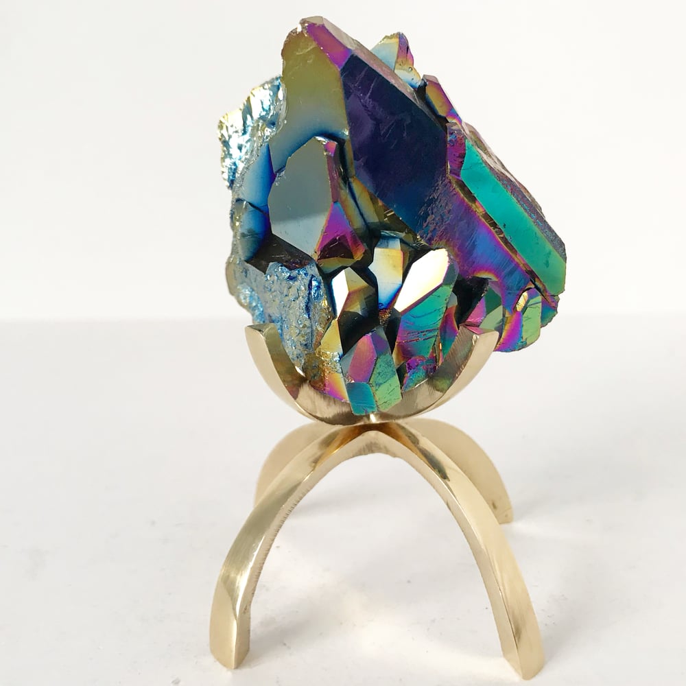 Image of Titanium Coated Quartz no.126 + Brass Claw Stand