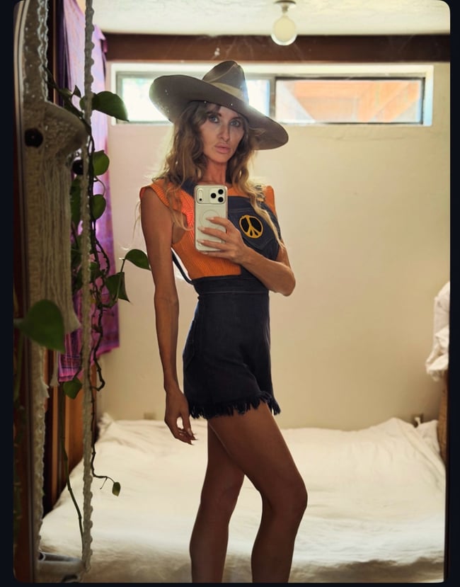 1960s denim short overalls with peace and ecology environmental patches