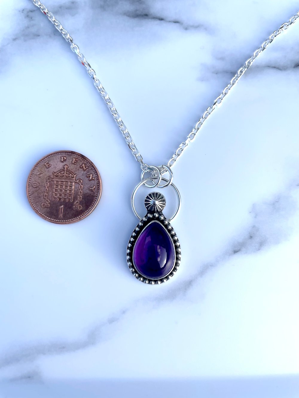 Handmade Sterling Silver Amethyst Pendant With Concho