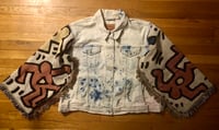 Image 2 of Upcycled “Haring” tapestry blanket Levi’s denim jacket