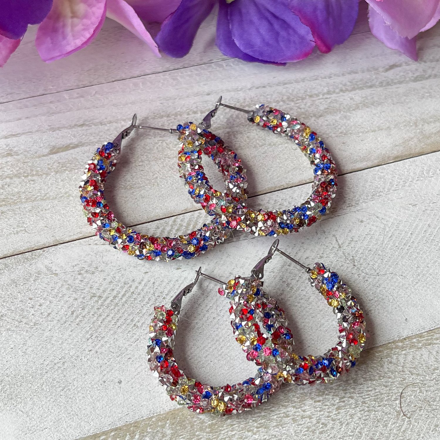 Patriotic Chunky Glitter Hoop Earrings