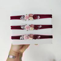 Image 1 of Headband cerise et fleur rose pâle
