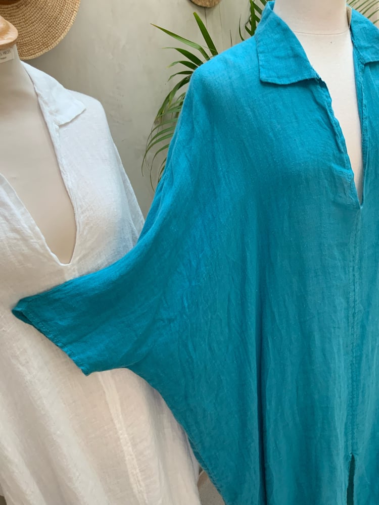 Image of Robe de Plage en voile de lin Turquoise