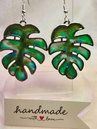 Image 3 of Handcrafted Resin Monstera Leaf Earrings Medium 