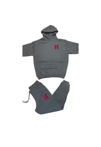 Image of Hustle Varsity “H” Sweatsuit (Dark Grey/Red Rum)