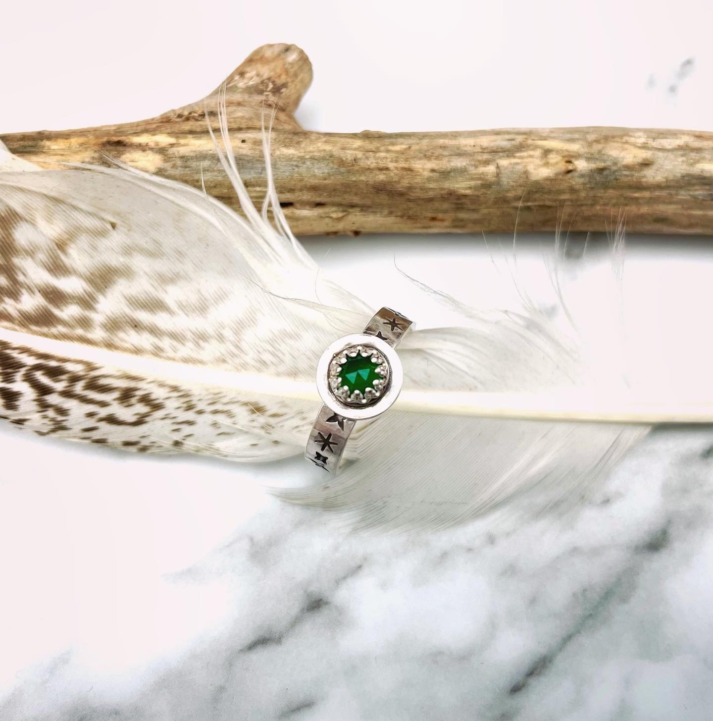 Image of Handmade Sterling Silver Celestial Green Onyx Star Ring 925
