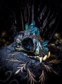 Blue Aura Quartz & Carborundum - Bobcat Skull