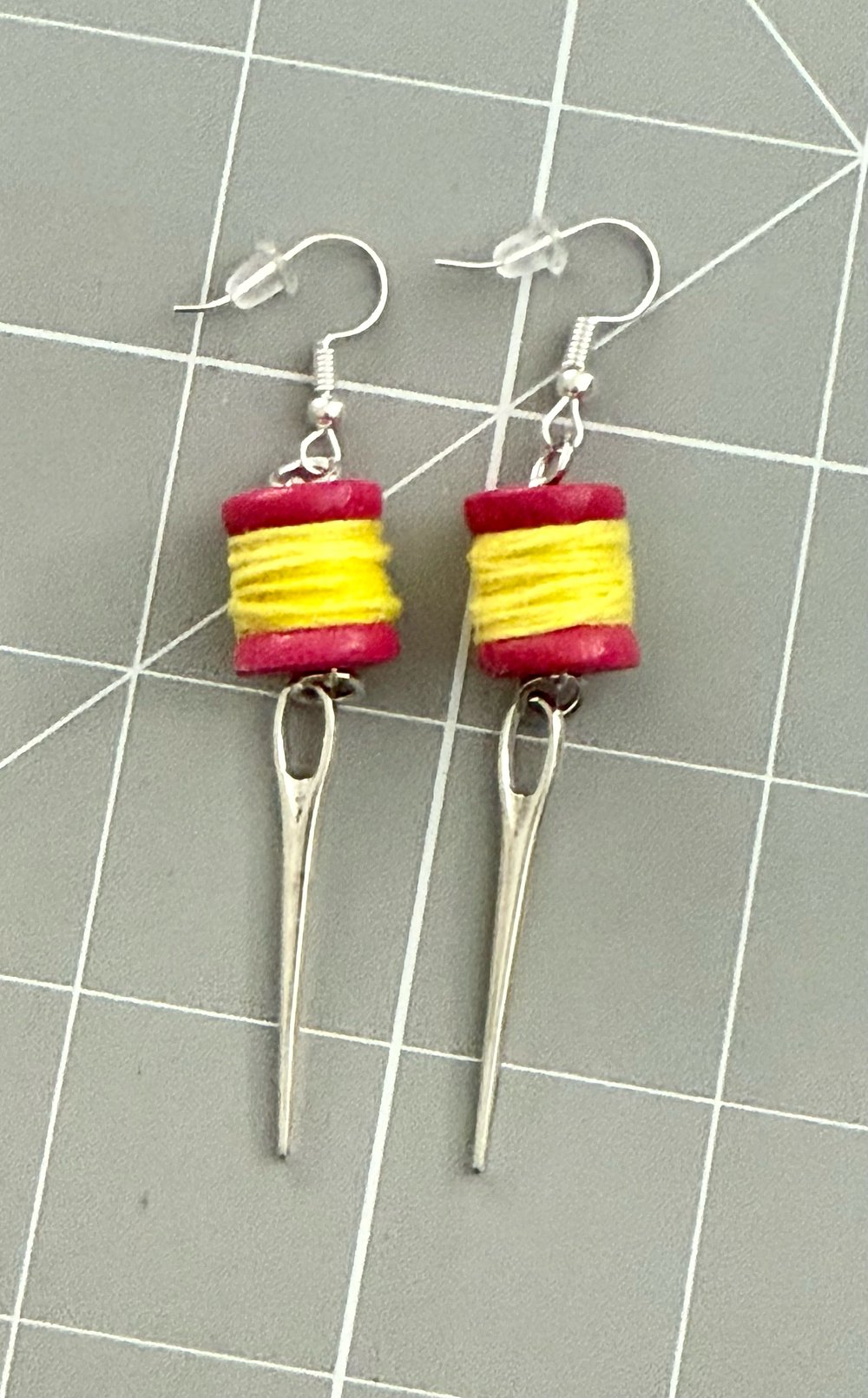 Image of Mini Thread Spool & Sewing Needle Earrings