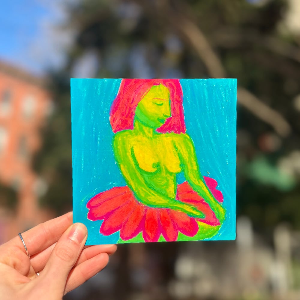 Image of sitting flower girl 5x5 mini art print