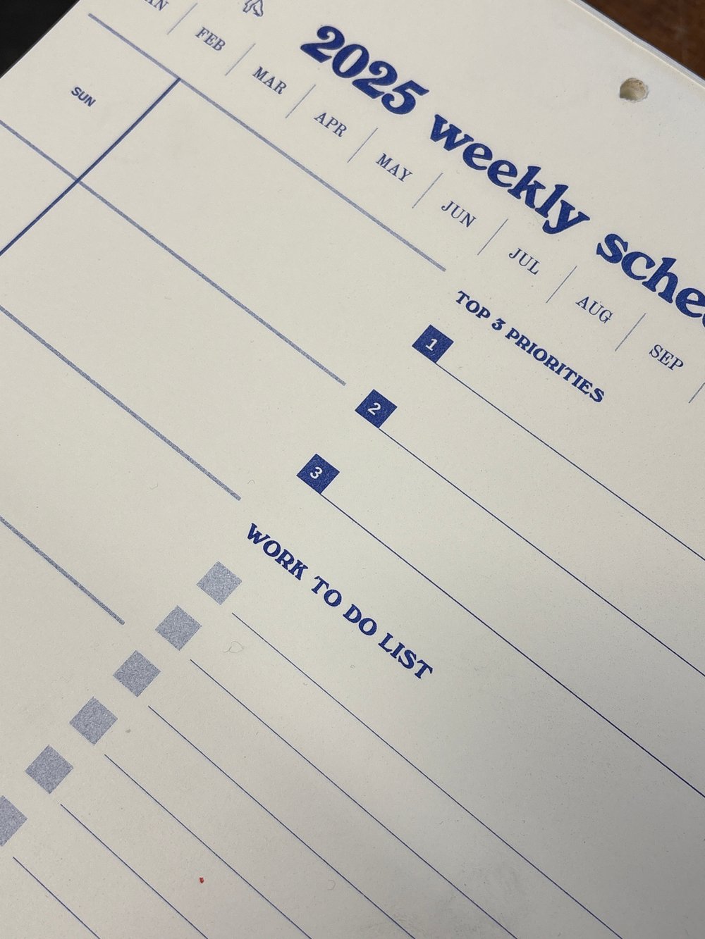 2025 weekly schedule