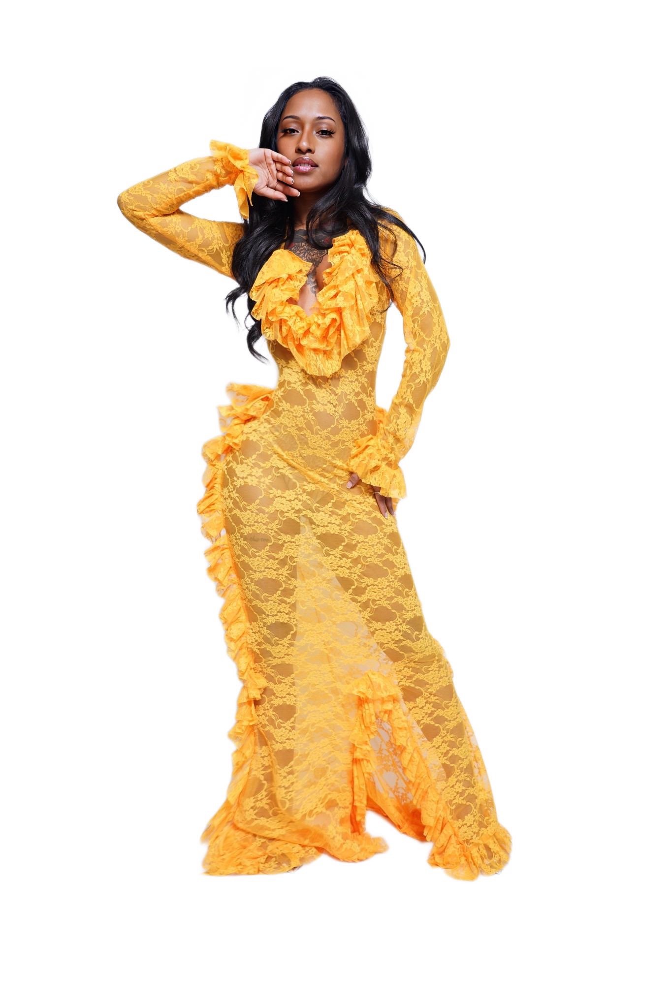 Image of Yelllow Hip Ruffle Dress