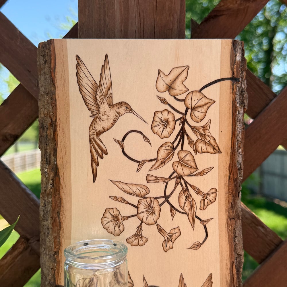 Image of hummingbird twins propogation station wood art