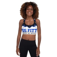 Image 1 of BOSSFITTED White Blue and Black AOP Padded Sports Bra