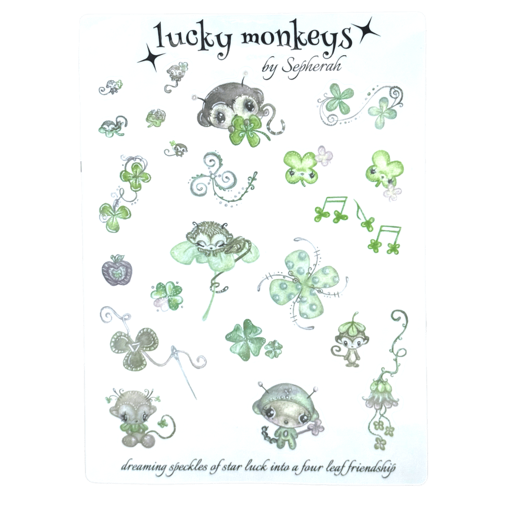 Image of lucky monkeys transparent sticker sheet (22pc) 