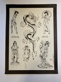 Image 2 of Malone 1980’s  Flash Vtg Sheet Geisha Dragons