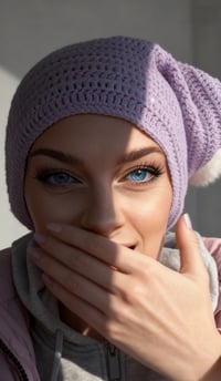 Image 1 of Lilac Glitter Crochet Slouchy Hat With Fur Pom Pom Winter Accessories