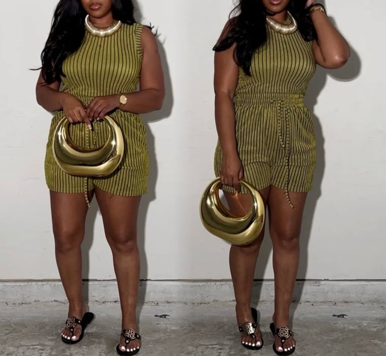 Angie Stripe 2pc Set Olive (AMAZING STRETCH) ✨MED✨