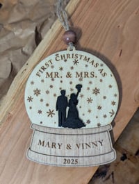 Image 3 of First Christmas as Mr. & Mrs. Wooden Snow Globe - Custom, Personalized Gift for Newlyweds 