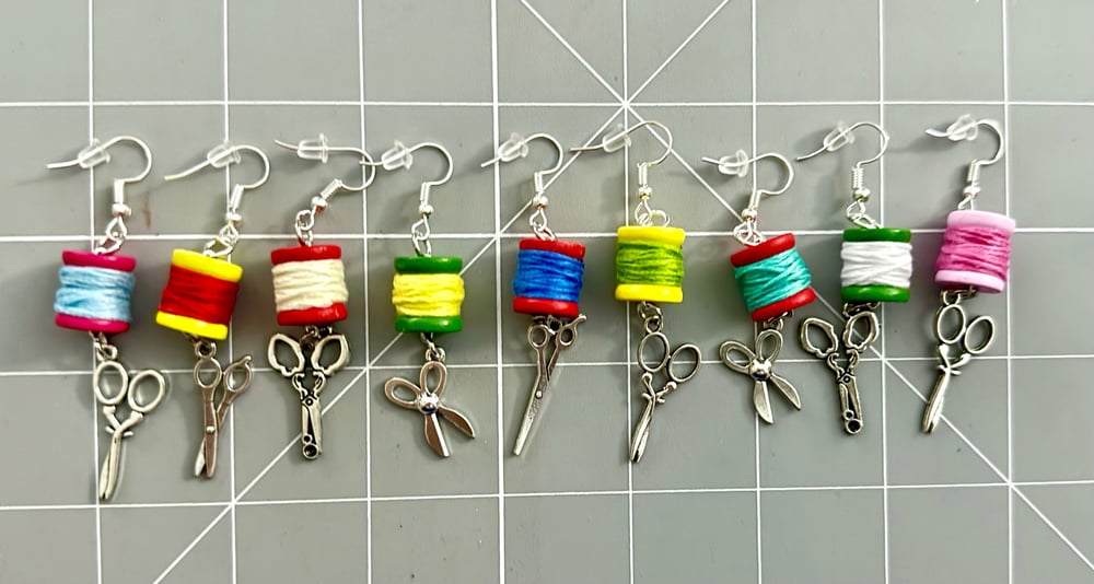 Image of Mini Thread Spools & Scissors Earrings