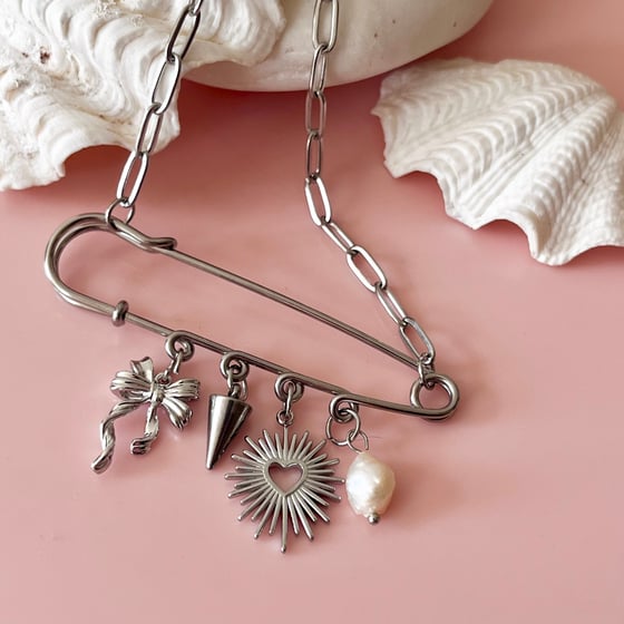 Image of Paperclip Chain Pin Charm Necklace - Stainless Steel or gold