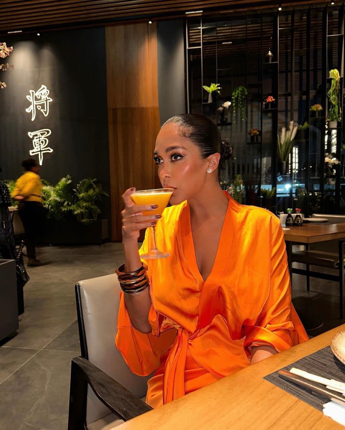 Image of ORANGE SATIN MINI ROBE DRESS (MEDIUM)