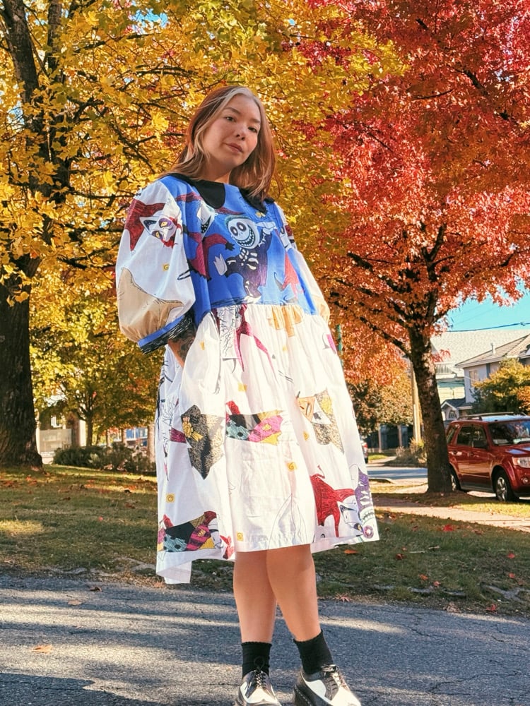 Image of Scalloped Collar Puff Sleeve Dress — Halloween