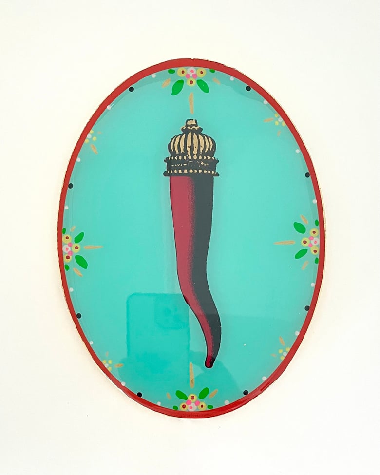 Image of Cornicello Oval Aqua Blue/Red