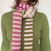 Image 3 of Pink + Green Stripey Scarf 