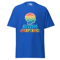 Image 2 of Unisex classic tee Autism Acceptance infinity brain colorful back autism facts for person behind 