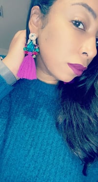 Image 2 of Bombshell tassel earrings- MAGENTA 