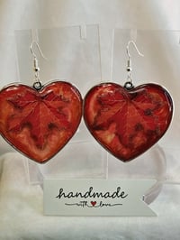 Image 2 of Handcrafted Resin Autumn Maple Leaf Heart Shaped Earrings 
