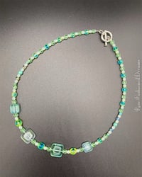 Image 4 of Twisted Square Uranium Glass Beaded Necklace 