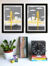 Image 4 of Large Pittsburgh City of Bridges Silkscreen Diptych Art Print Set