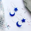 Midnight Blue Moon / Star Hoop Earrings 