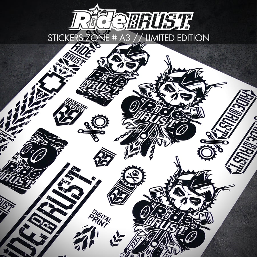 Image of RIDE OR RUST STICKERS BOARD