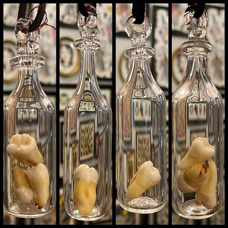 Image of Hand Blown Glass Pendants Containing REAL Human Teeth PT 1/8