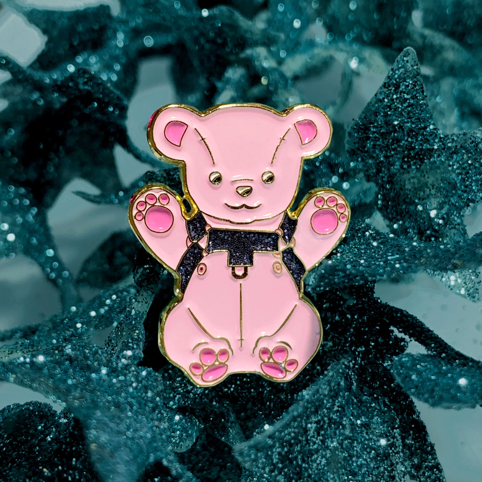 Image of Glitter Pin - Leather Bear