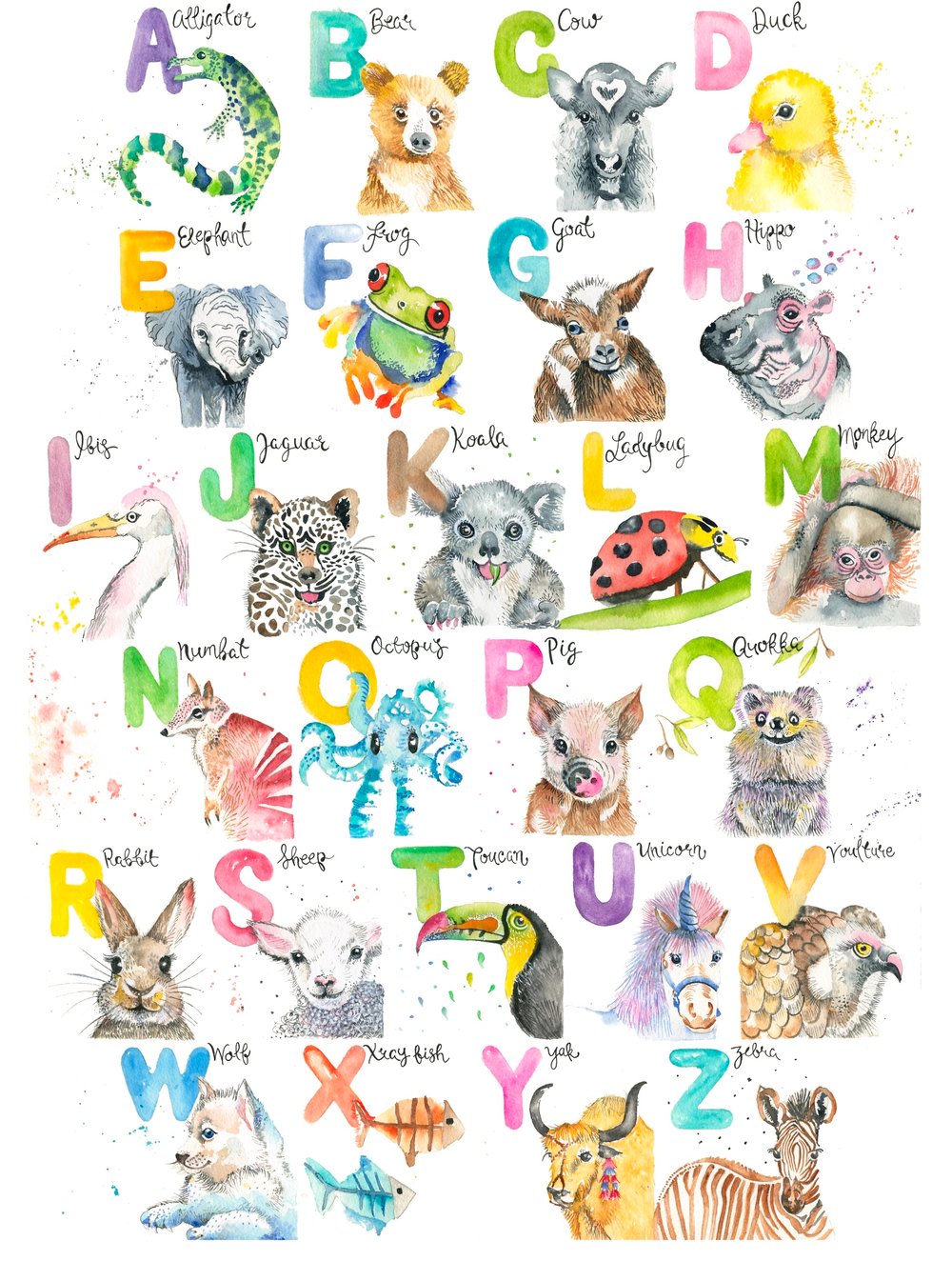 Image of ABC watercolour print  Plus FREE SHIPPING