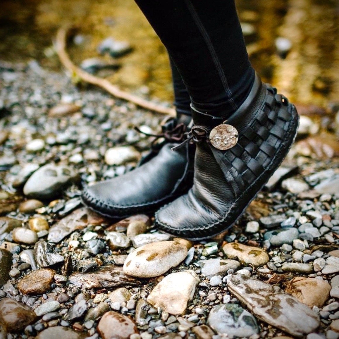 Buffalo Hide Woven Moccasins Black Beyond Buckskin Boutique 