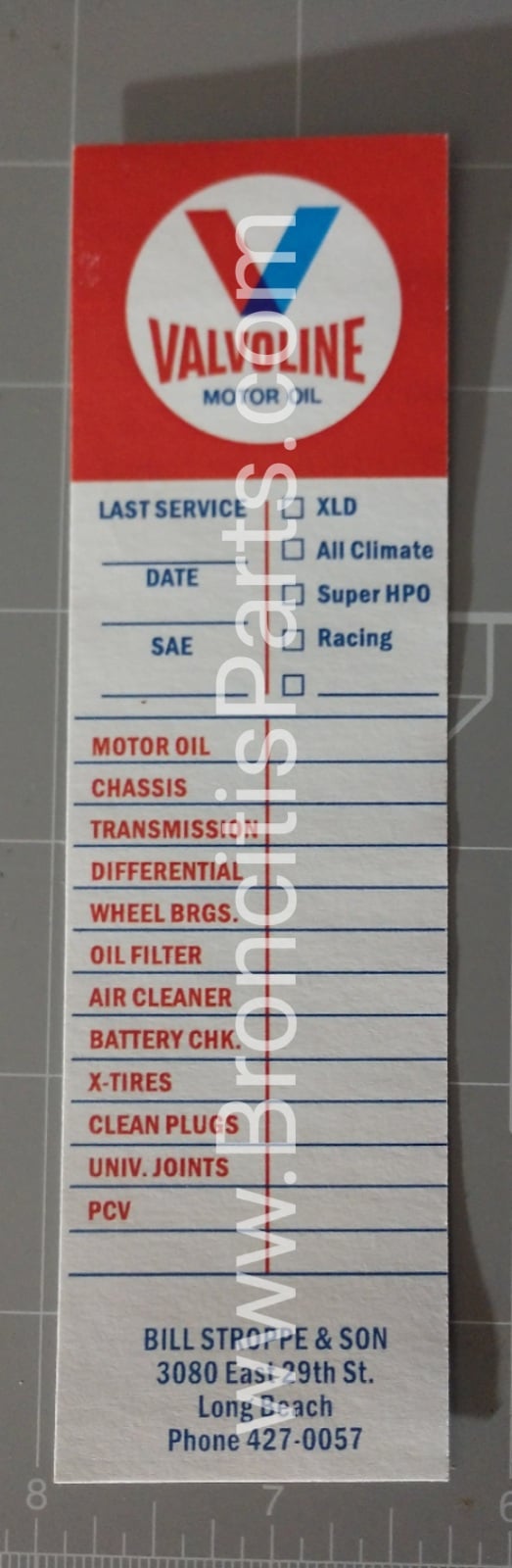 Image of Bill Stroppe & Son / Valvoline Service Decal