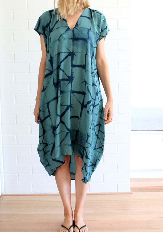 Image of Turquoise Paper Print Day Dress