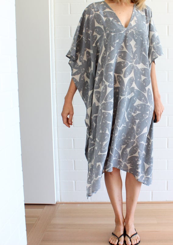 Image of Halftone Leaf Print Gap Neck Dress