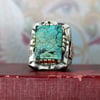 RECTANGLE TURQUOISE MEXICAN BIKER RING 