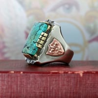 Image 2 of RECTANGLE TURQUOISE MEXICAN BIKER RING 